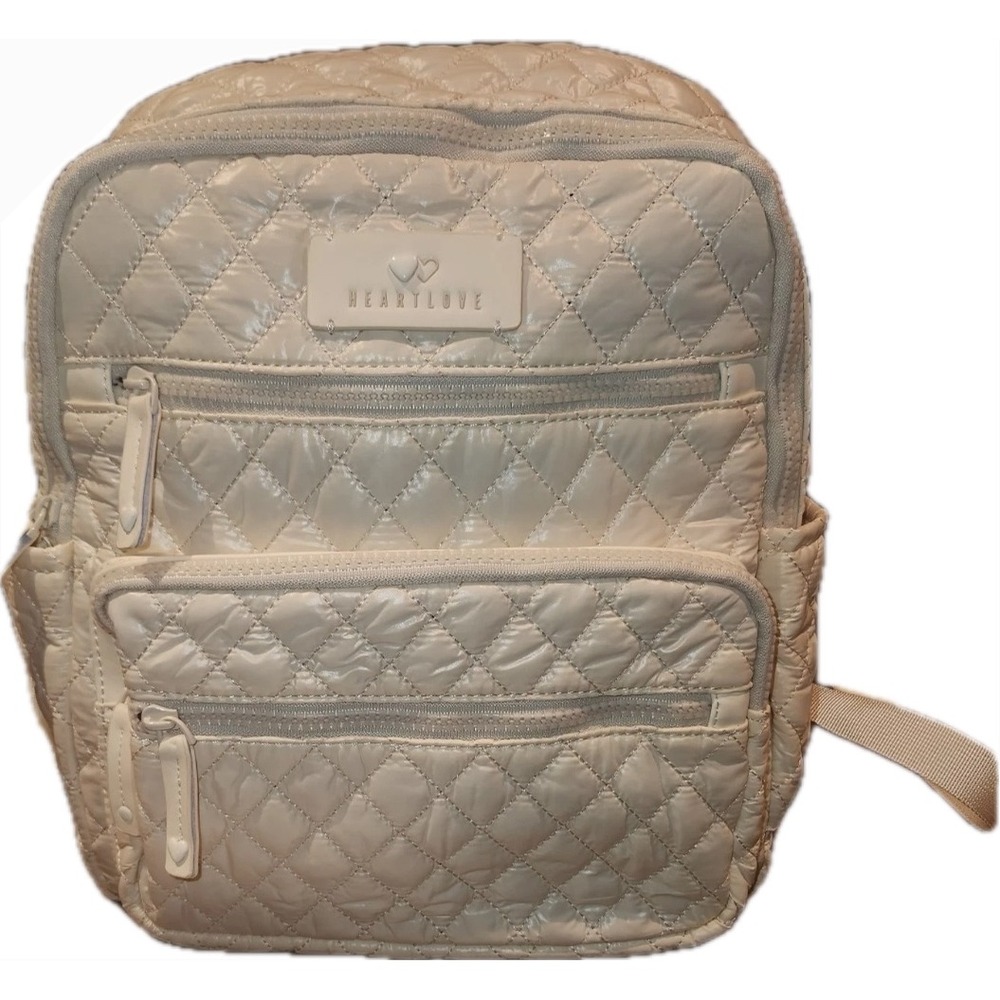 Heartlove by Charo Quilted Puffer‎ Backpack Off White HL2-004 with Pouch NWT